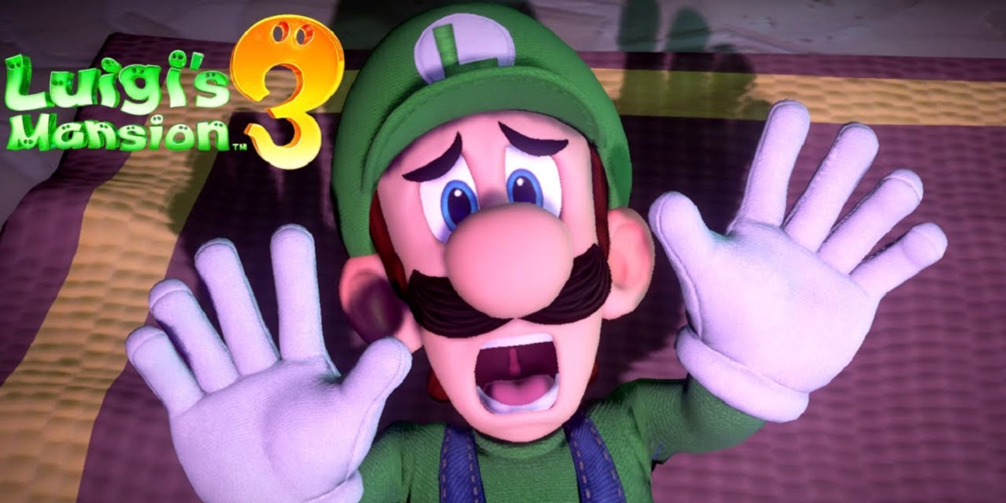 Luigi looking shocked on carpet in Luigi's Mansion 3