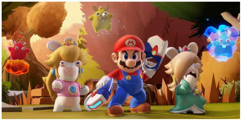 Mario with Rabbid Peach and Rabbid Rosalind in Mario + Rabbids: Sparks of Hope