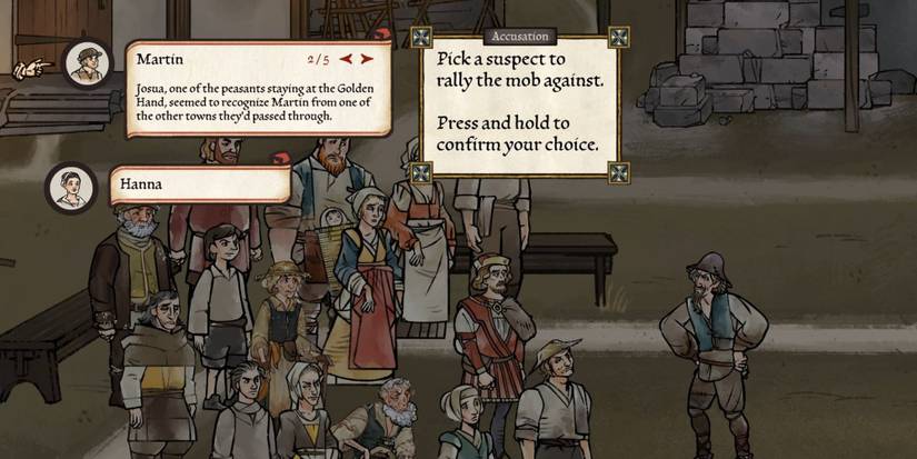 A screen of Pentiment showing Andreas accusing Martin