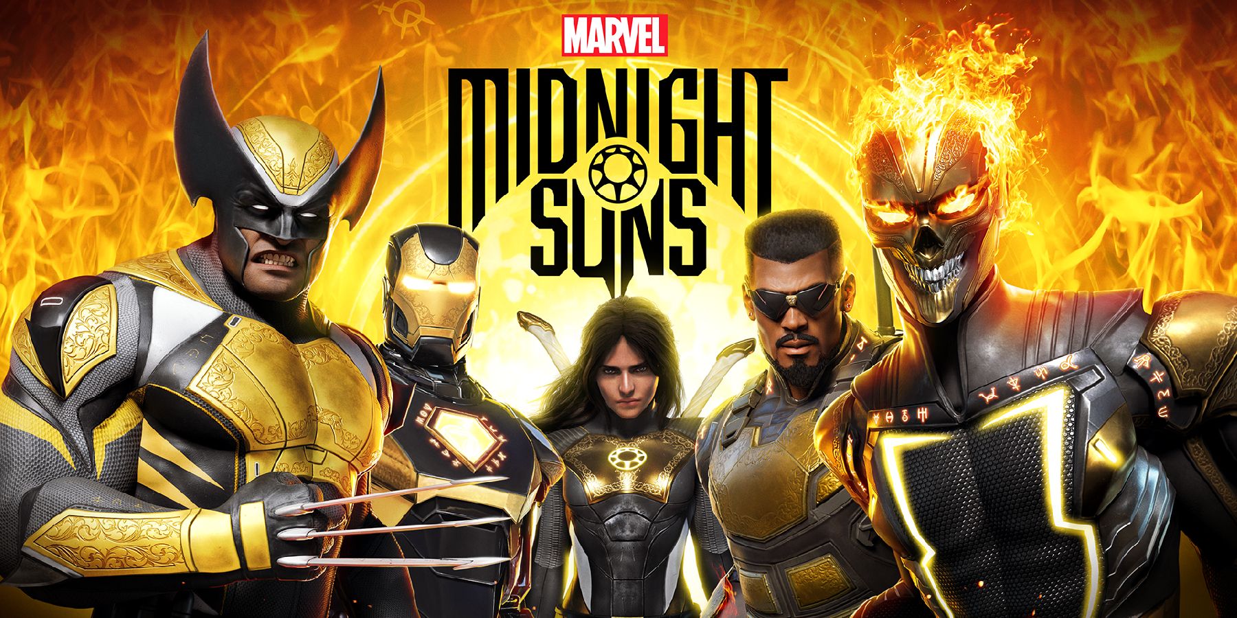 Marvel's Midnight Suns logo and cast