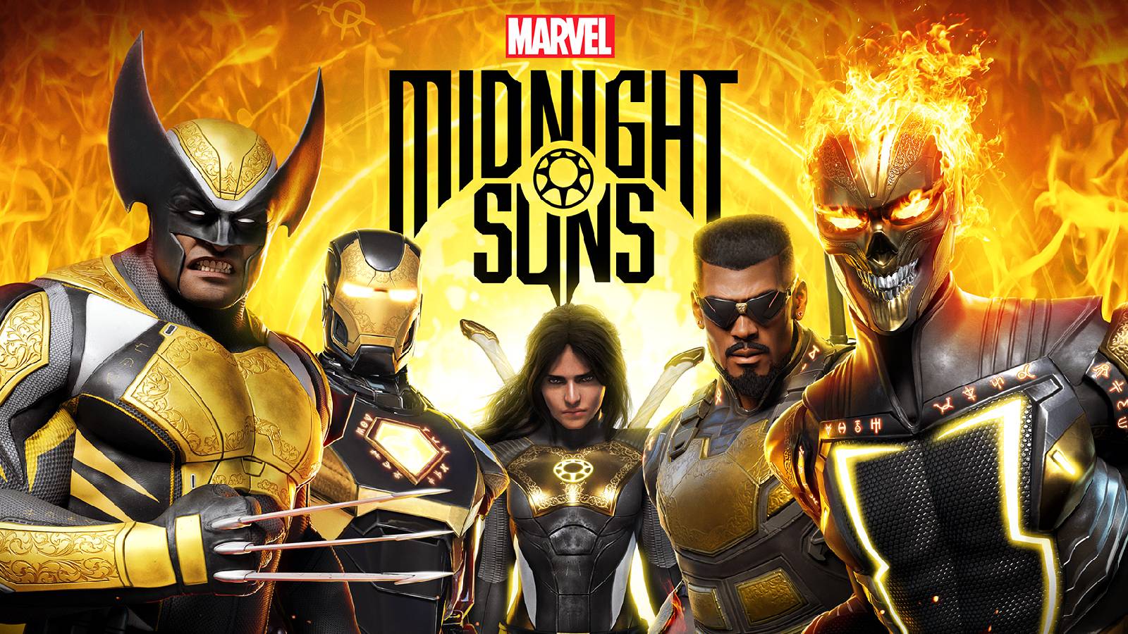 Marvel's Midnight Suns logo and cast