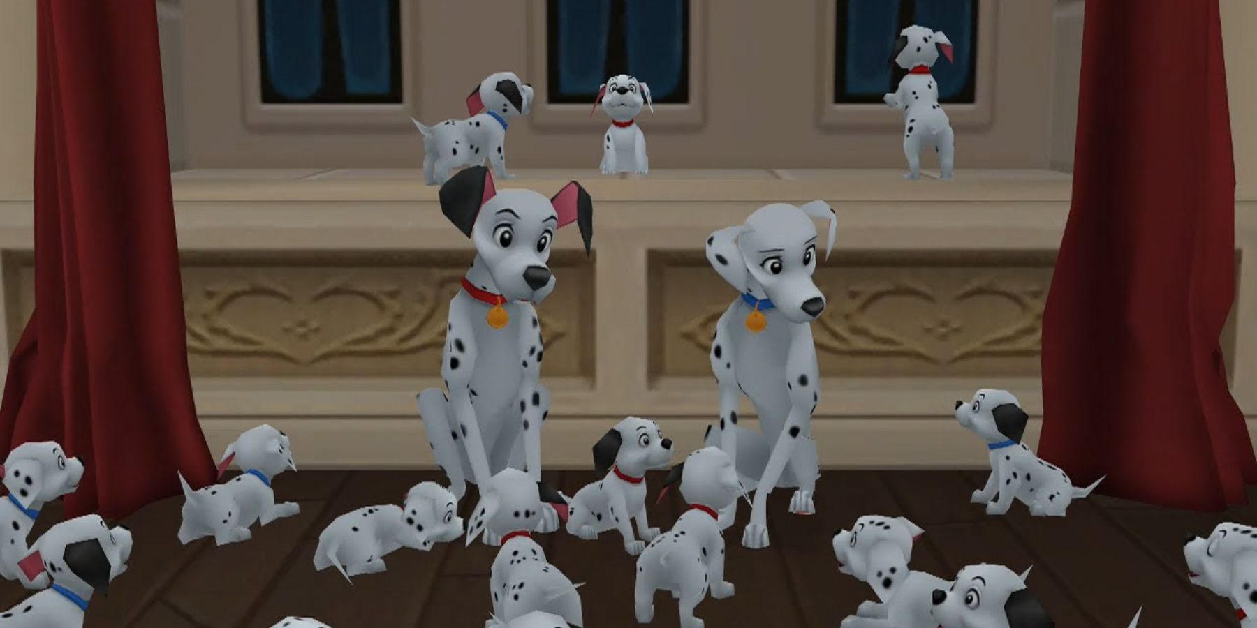 Pongo, Perdita, and their puppies in Kingdom Hearts