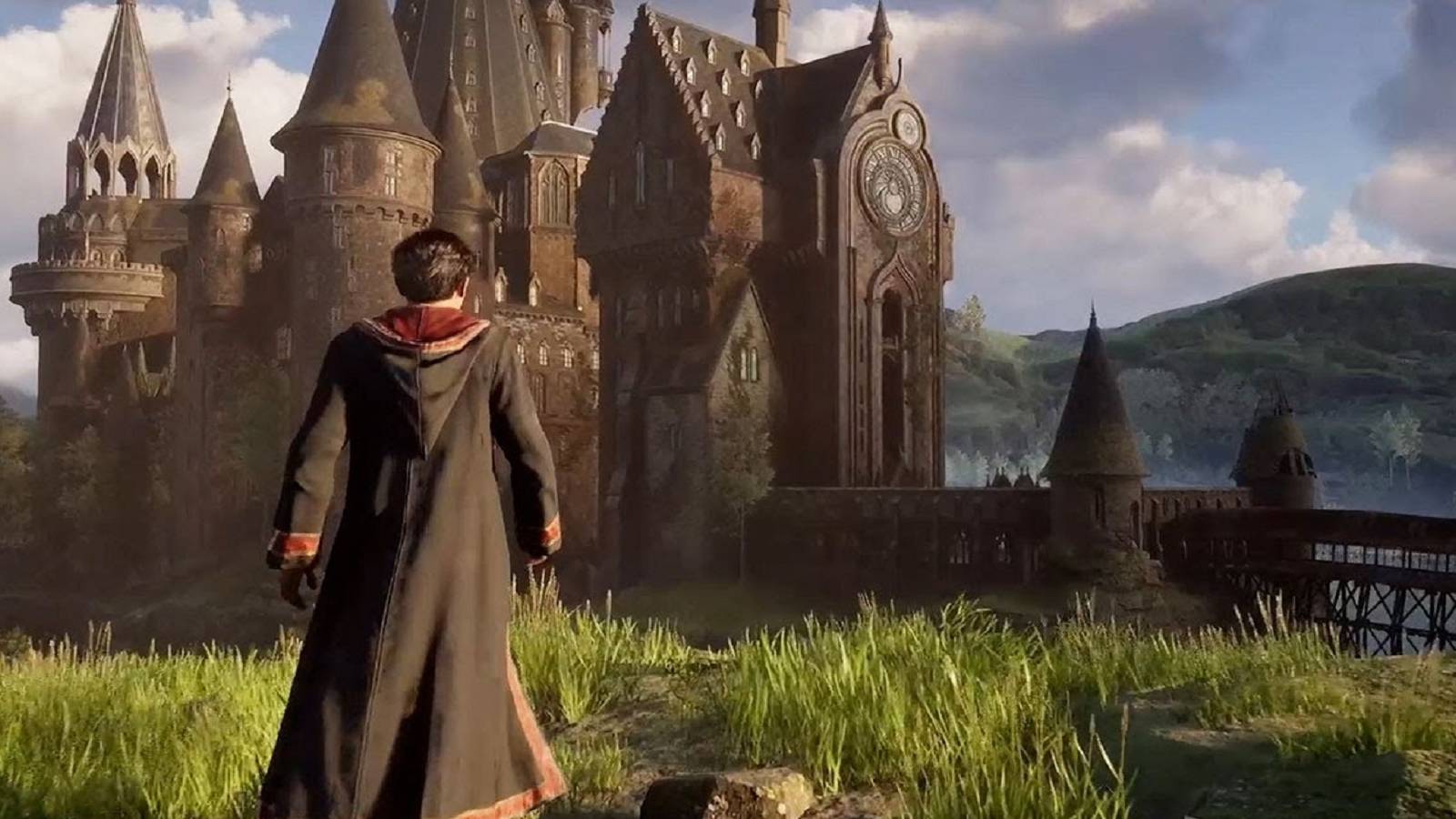 Hogwarts Legacy Main Character Overlooking Hogwarts Castle