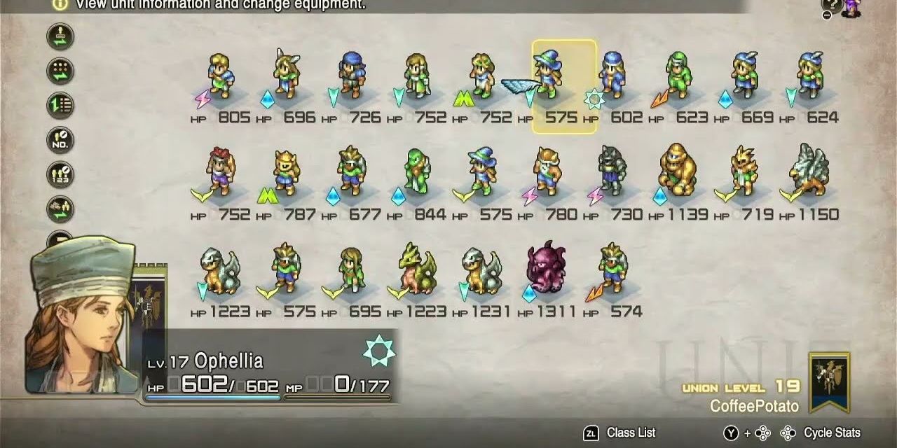 Tactics Ogre Reborn Party Screen