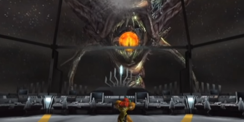 Phantoon, the final boss, appearing before Samus Aran in Metroid: Other M