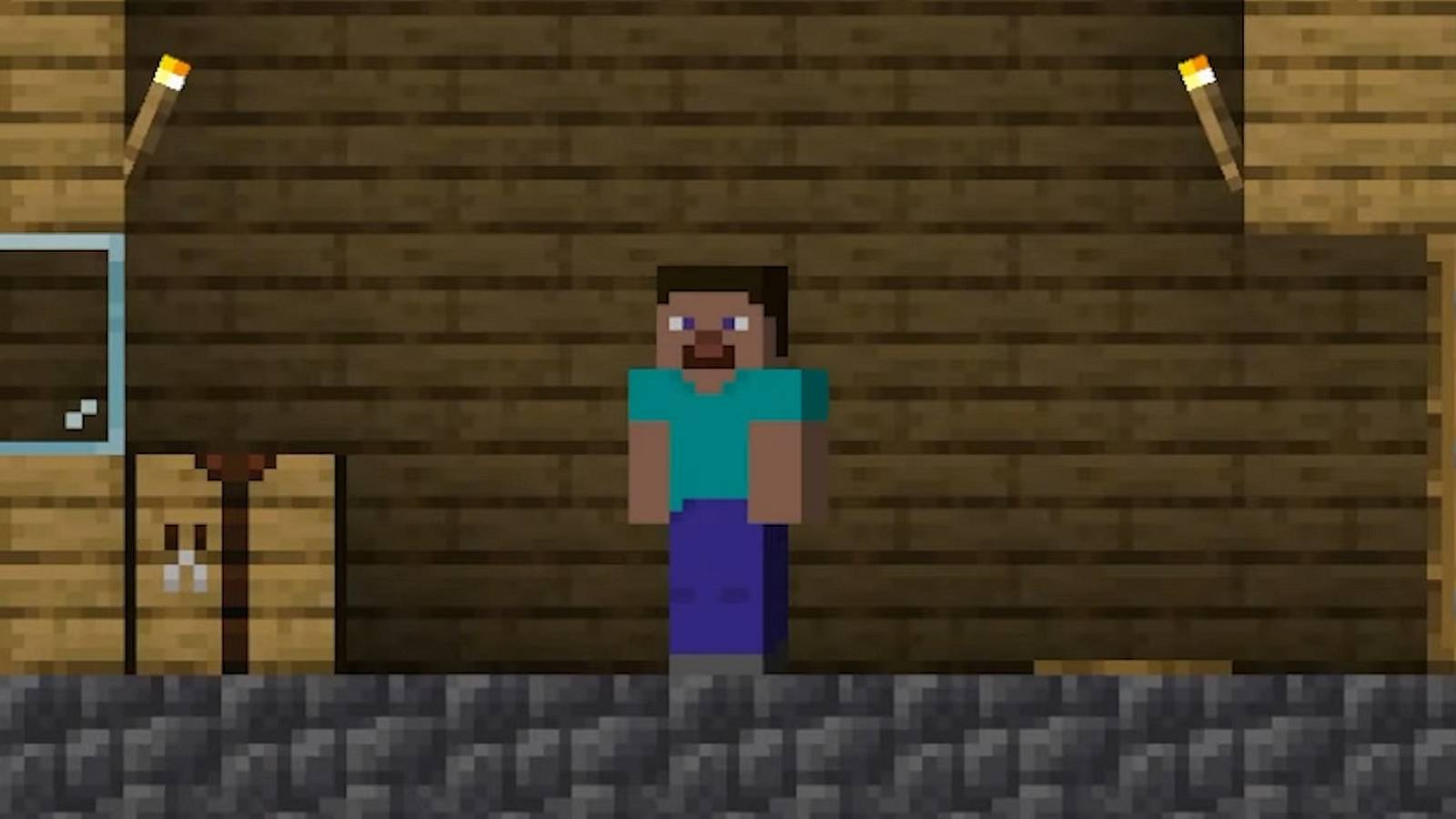 Image from Minecraft showing it as a 2D platformer rather than as a 3D game.