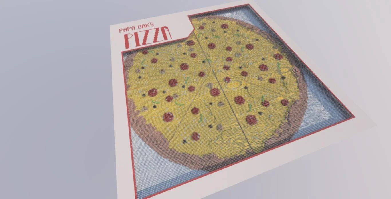 Screenshot from Minecraft showing a giant pizza.