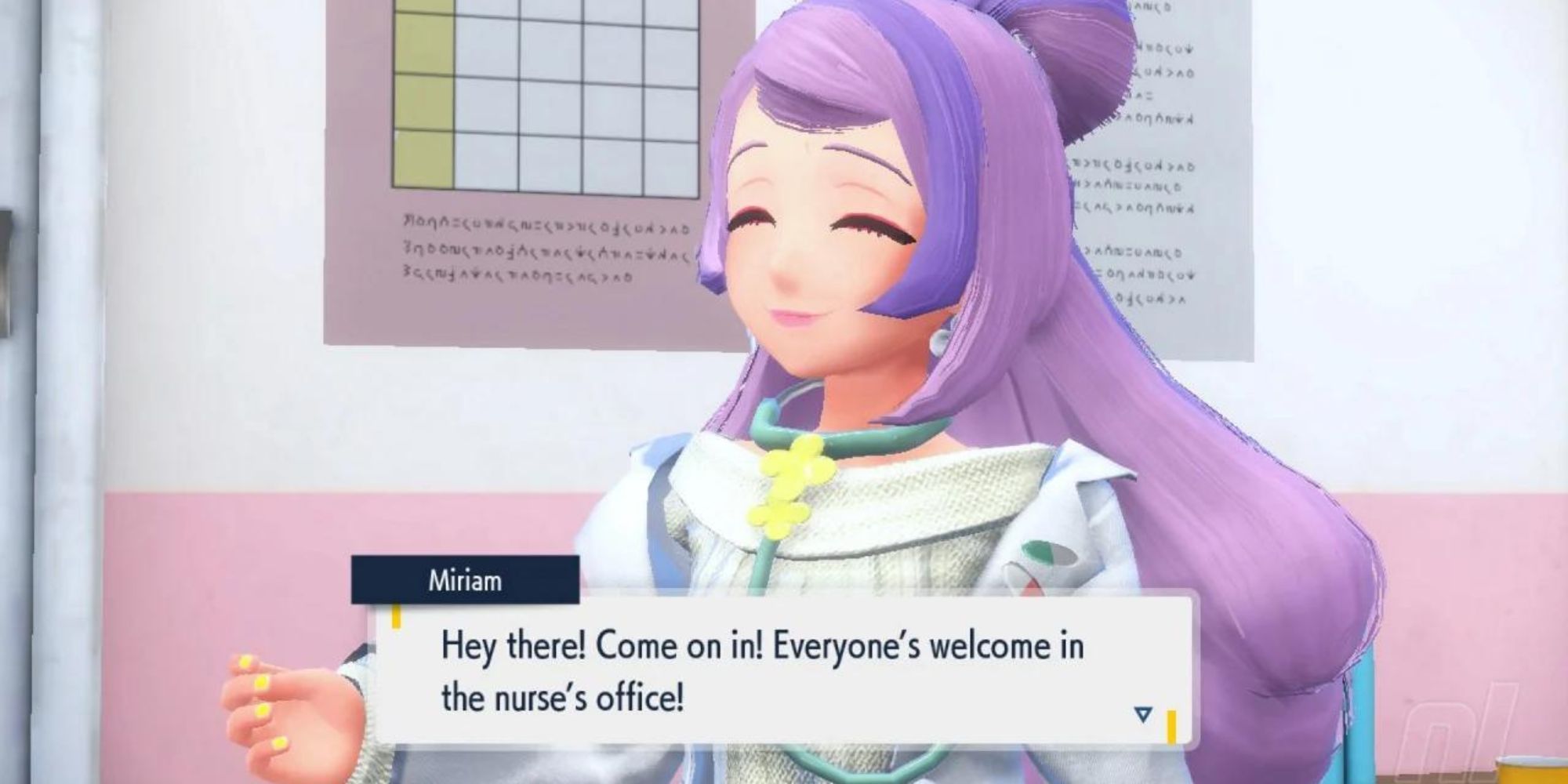 Miriam welcoming the player in Pokemon Scarlet and Violet