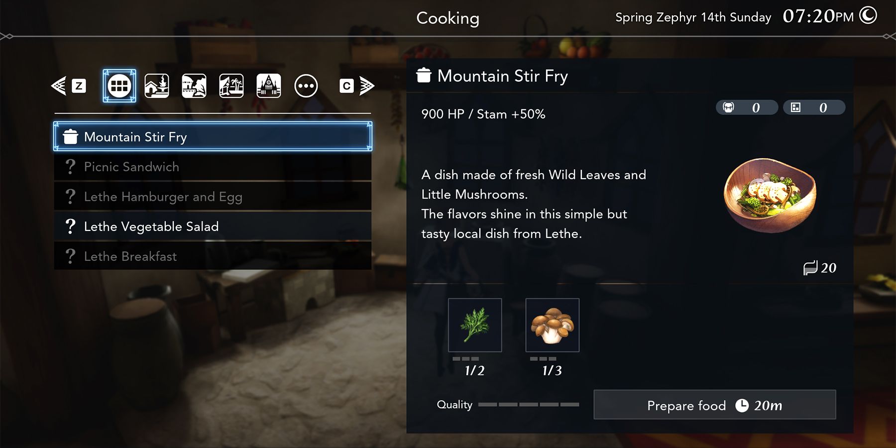 mountain stir fry recipe in harvestella