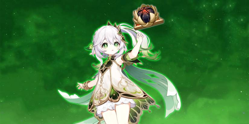 nahida reaching out to gilded dreams artifact in genshin impact