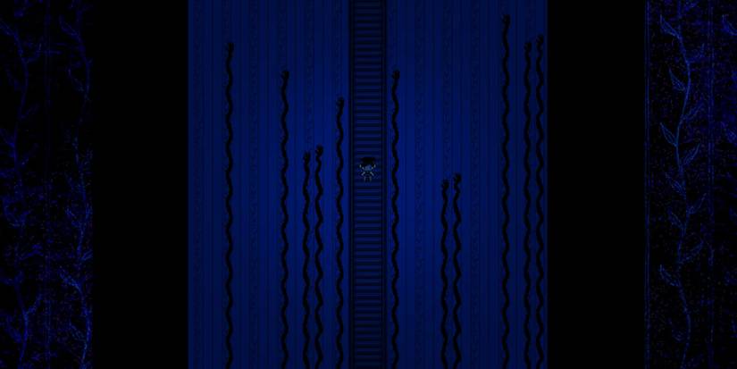 Sunny walking down the stairs of his house