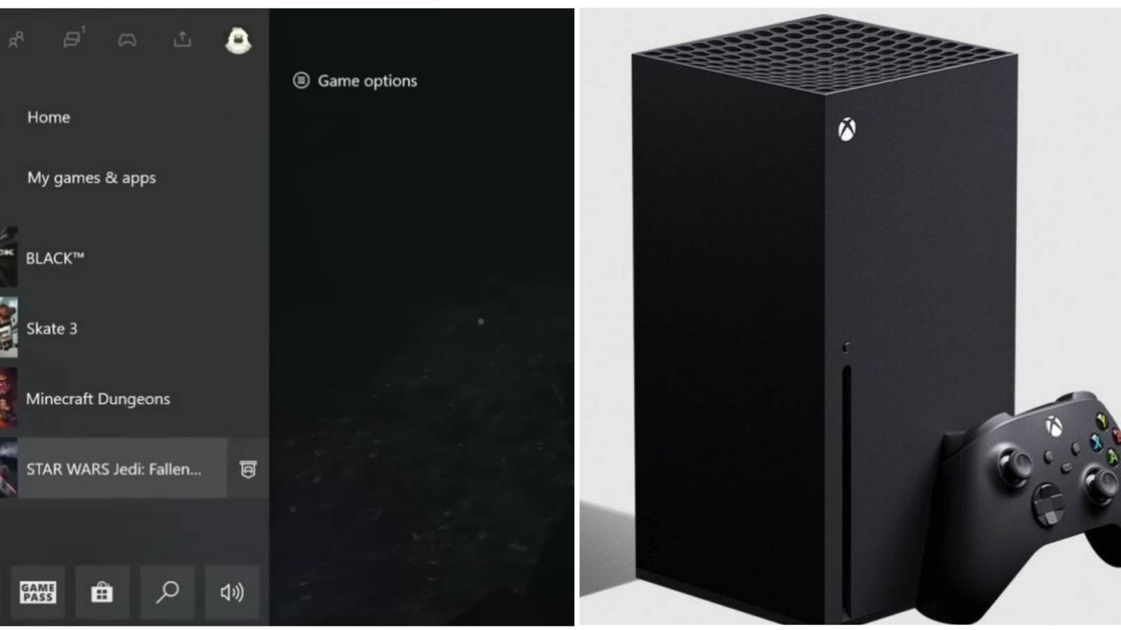 guide menu options and series x console