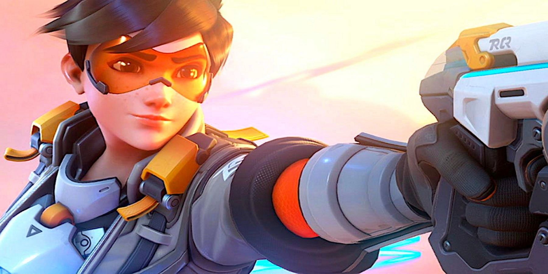Up close shot of Tracer aiming from Overwatch 2 trailer