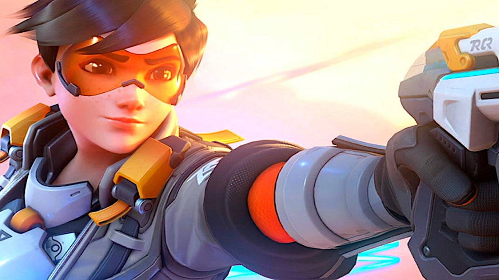 Up close shot of Tracer aiming from Overwatch 2 trailer