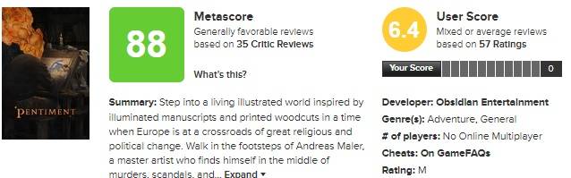 pentiment review scores