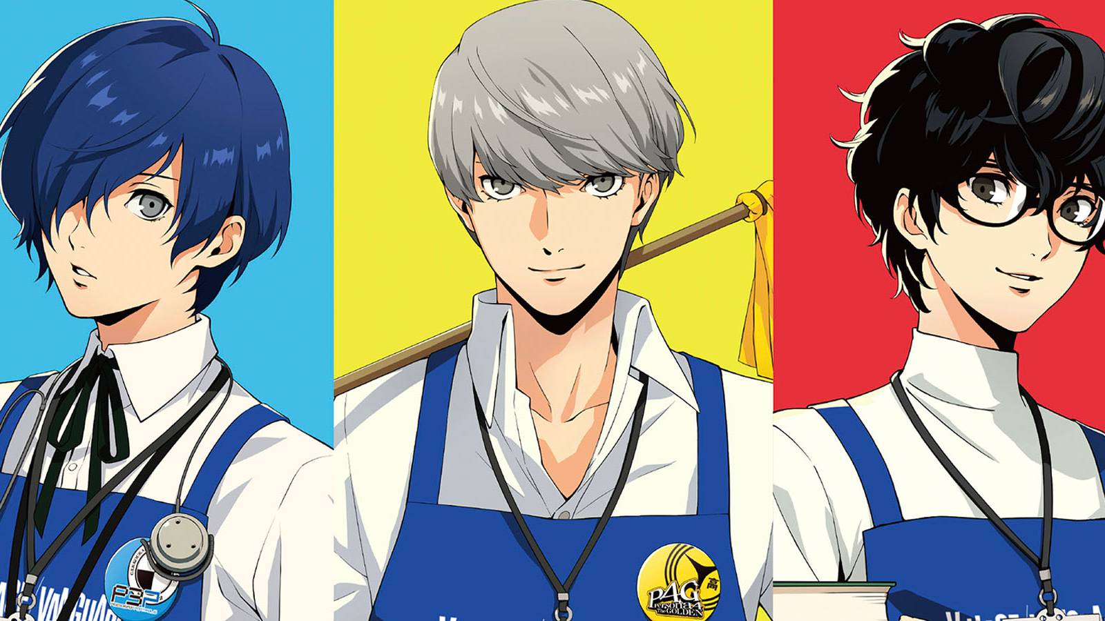Persona x Village Vanguard P3P P4G P5R protagonists store clerks illustrations