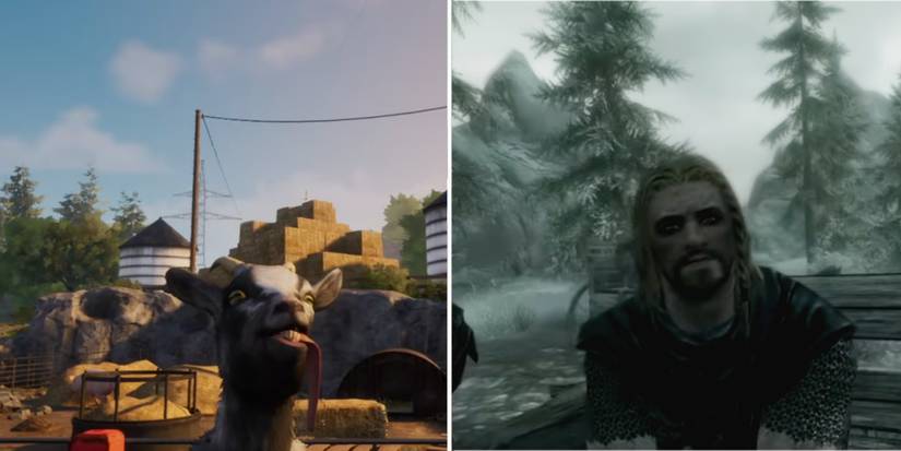 Pilgor takes a ride in the Skyrim cart in Goat Simulator 3