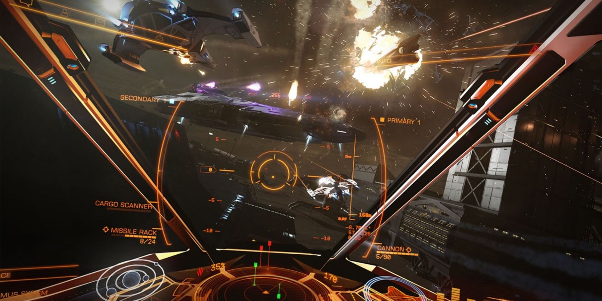Pilot looks through cockpit of ship in Elite Dangerous