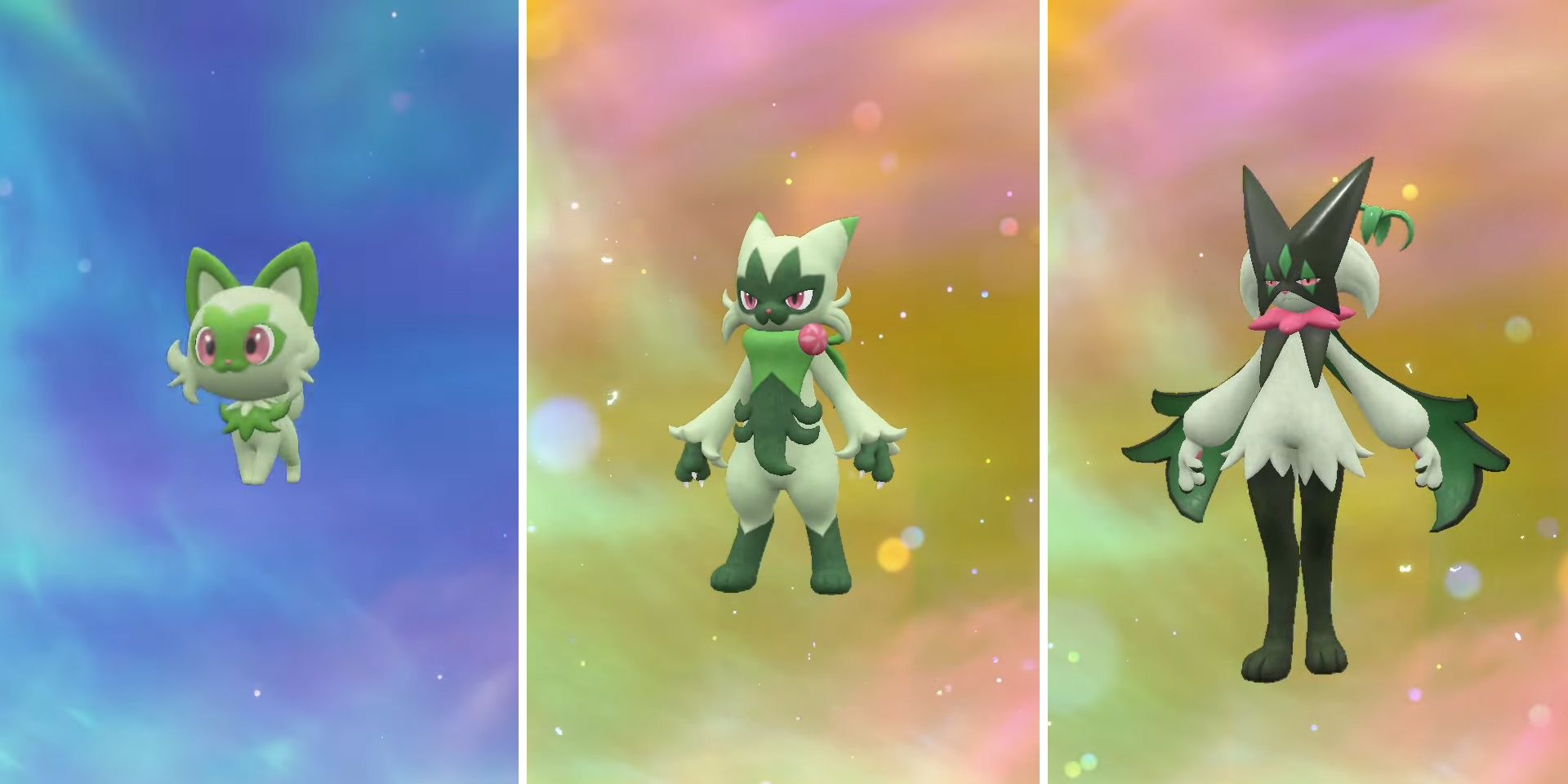 pokemon-scarlet-and-violet-first-form-starters-sprigatito-side-by-side