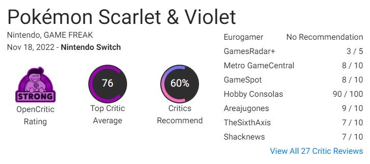 pokemon scarlet and violet review scores