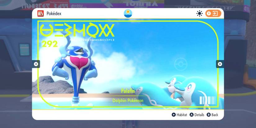 The pokedex cover of Palafin from Pokemon Scarlet & Violet 