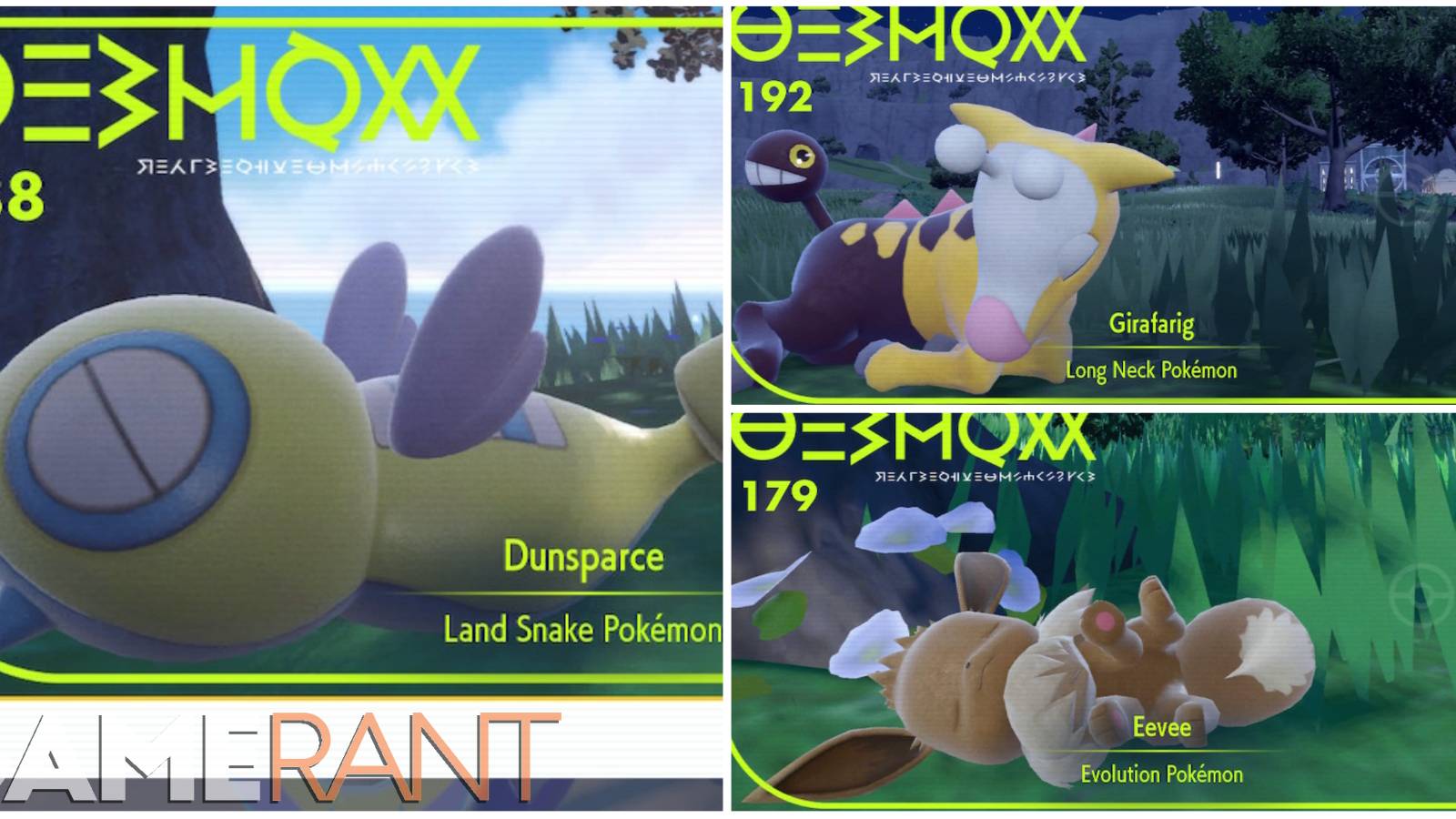 pokemon scarlet violet dunsparce eevee girafarig feature