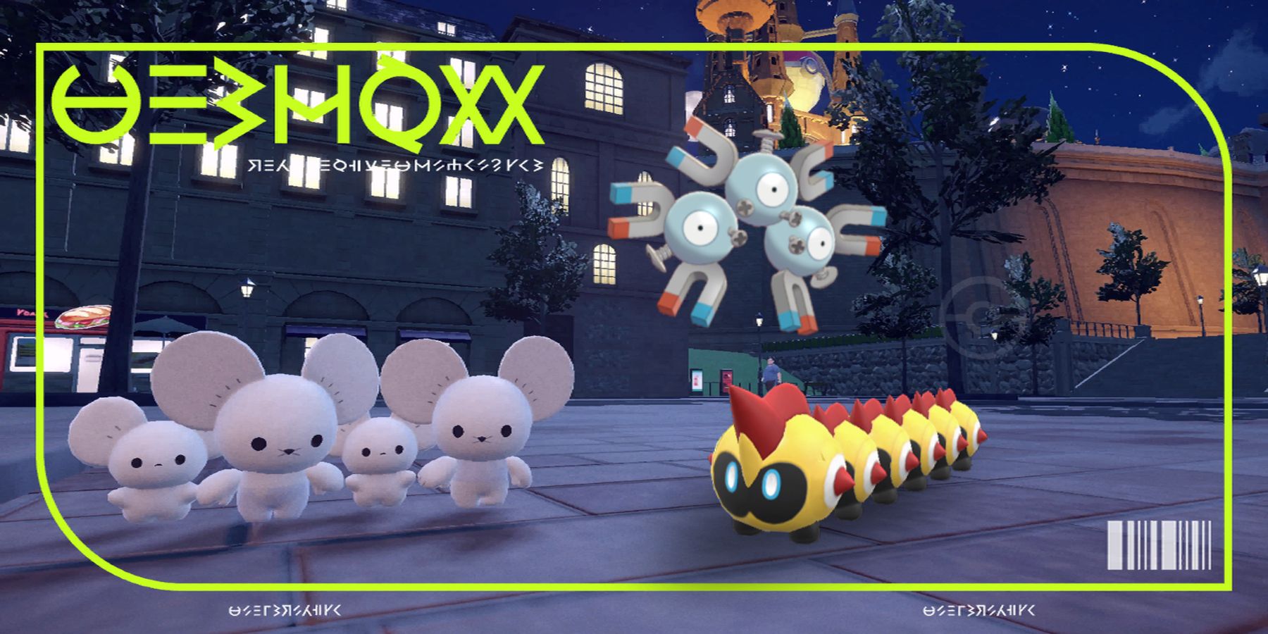 Pokemon Scarlet and Violet's Maushold alongside Magneton and Falinks