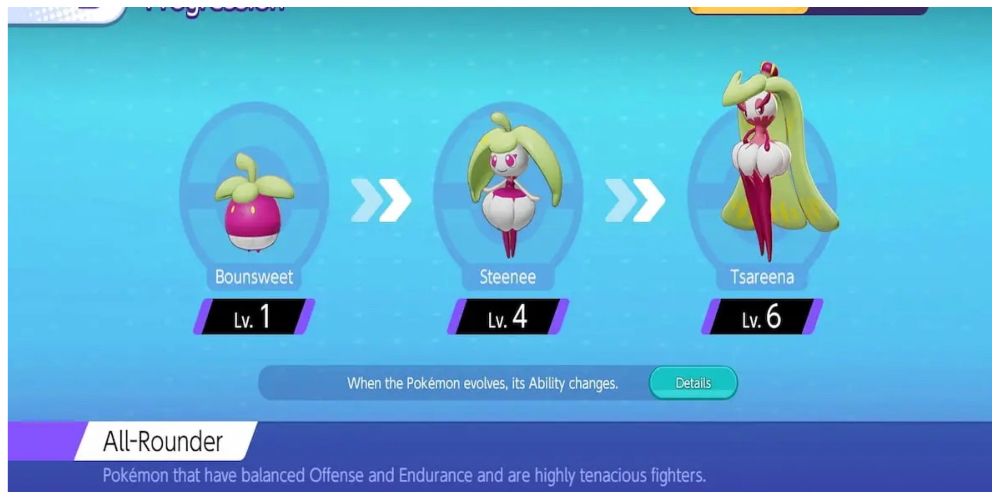 Tsareena's evolution in Pokemon Unite