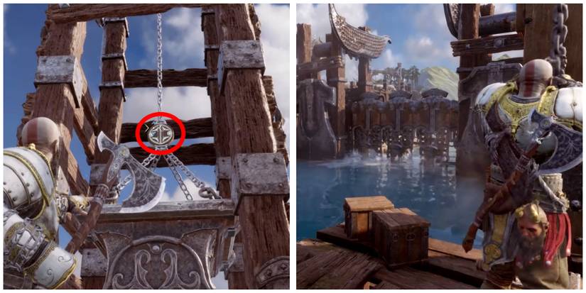 pulling the first lever to open the second gate in god of war ragnarok