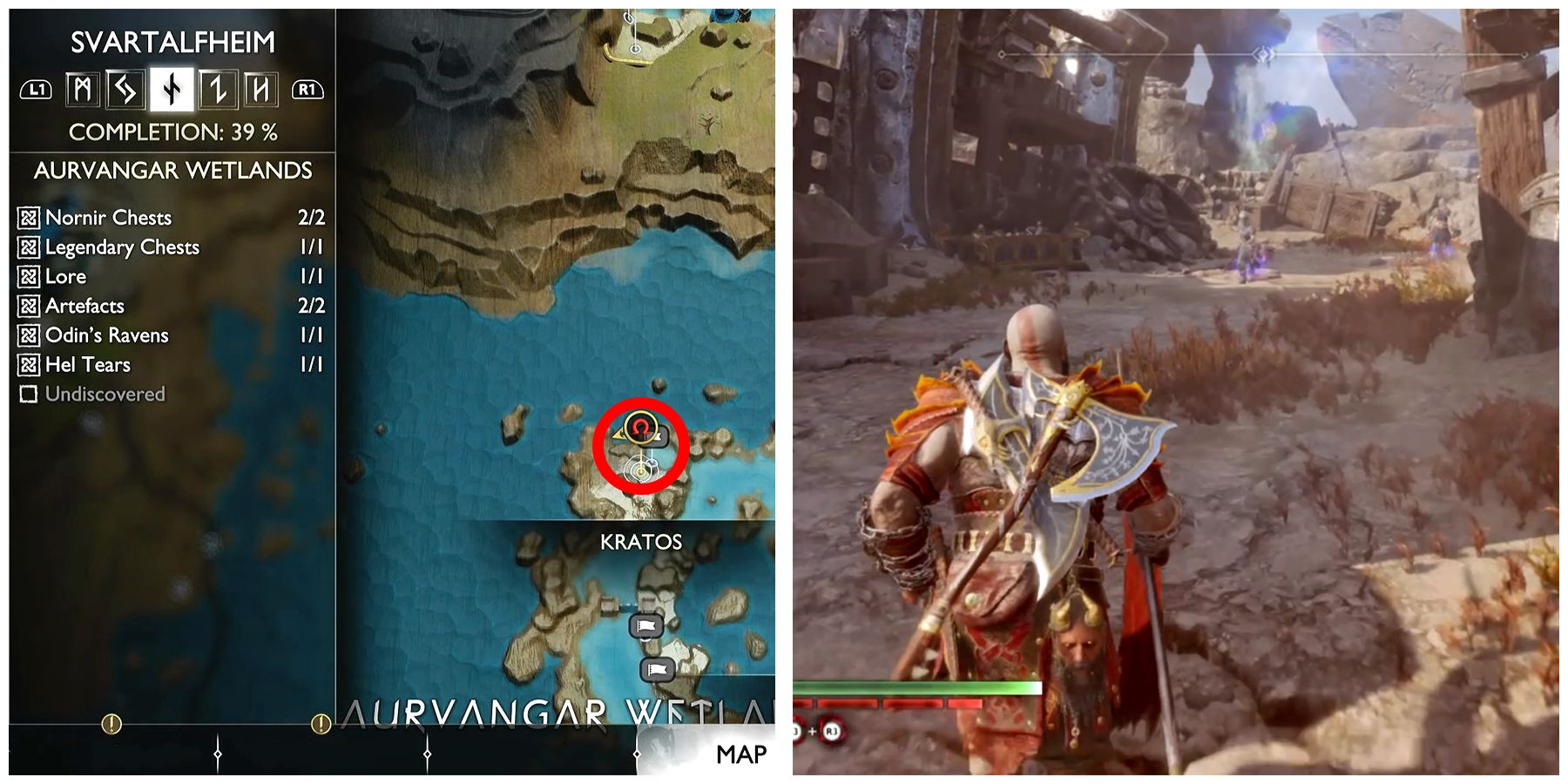 remnants of asgard location in aurvangar wetlands in god of war ragnarok