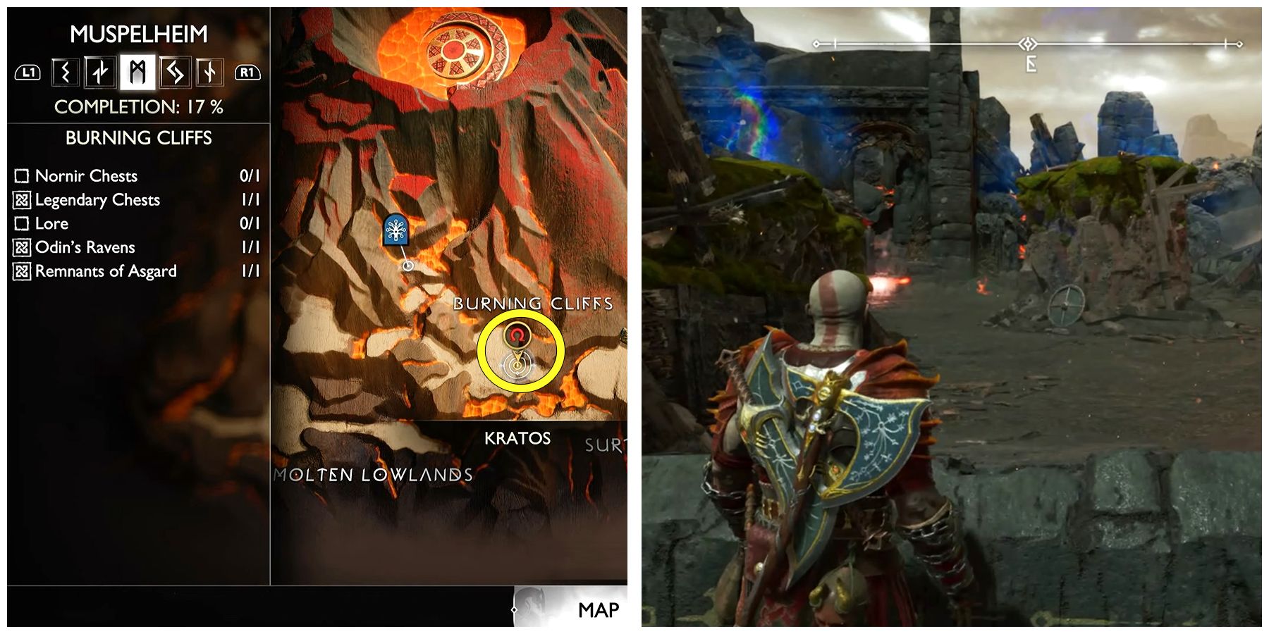 remnants of asgard location in burning cliffs in god of war ragnarok