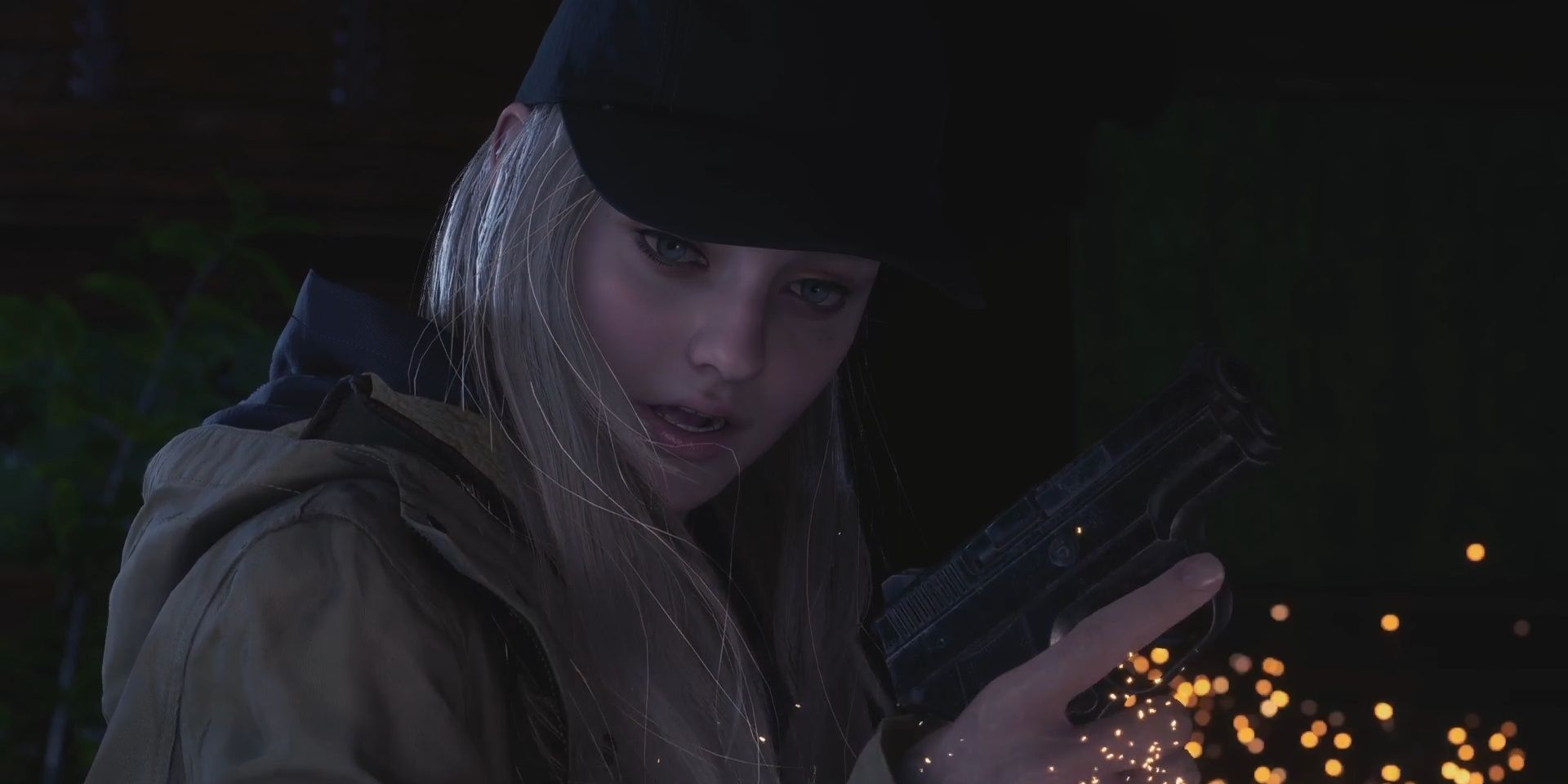 resident evil 8 rose holding a gun 