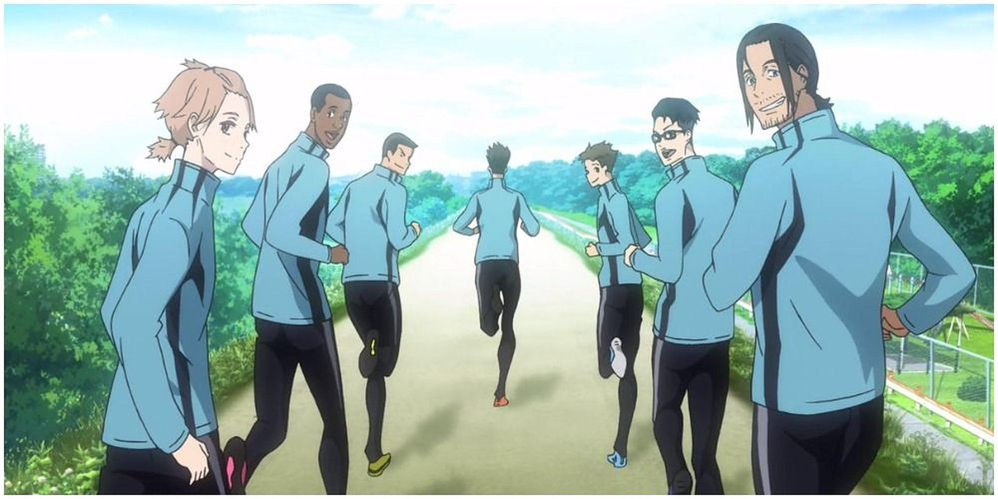 A group of runners looking back at someone