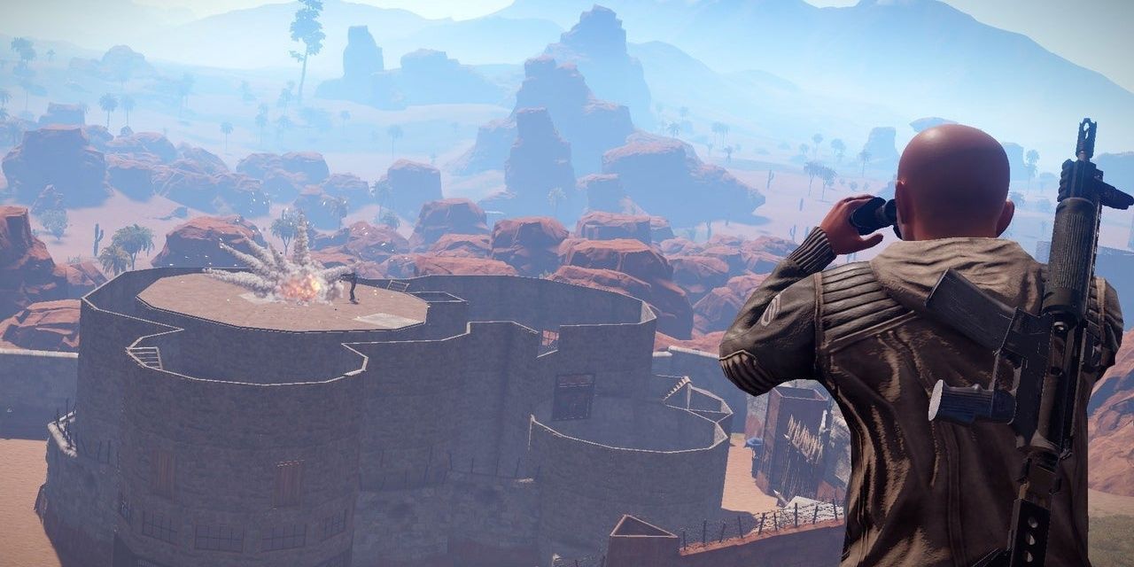 rust player looking over at a large area 