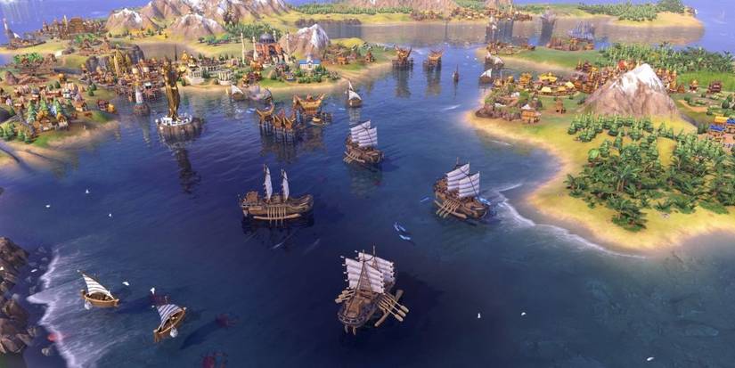 Ships in the ocean near an island city in civilization 6