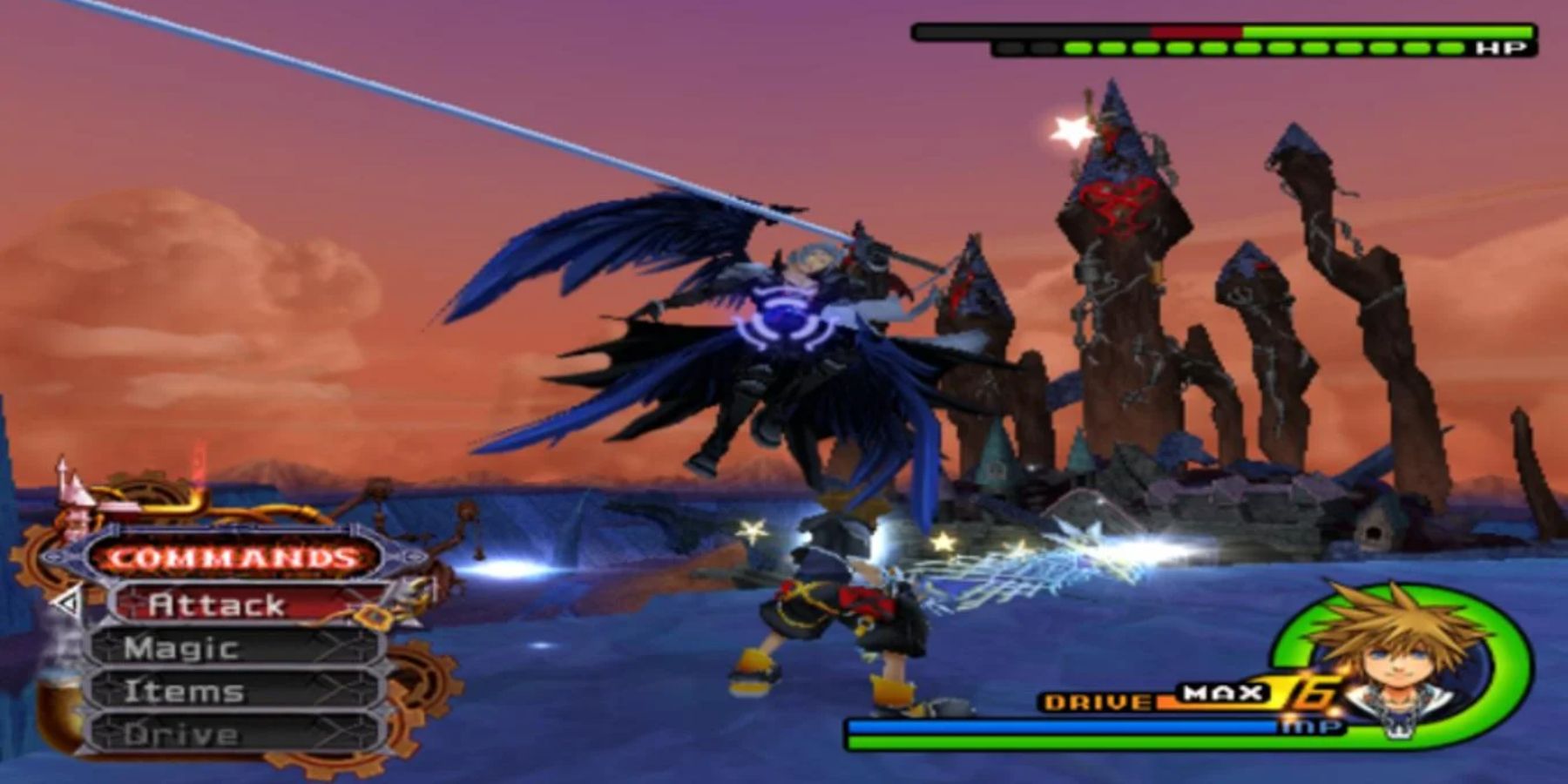 Sora fights Sephiroth in Kingdom Hearts 2