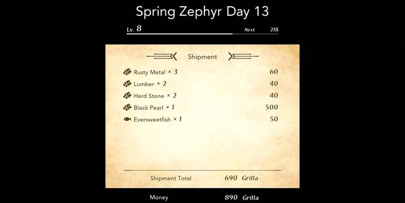 shipment total in harvestella