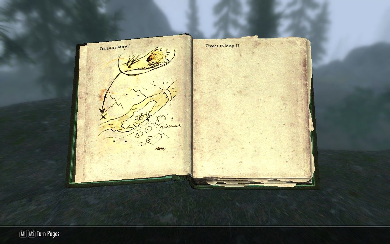 Screenshot from Skyrim showing a treasure map journal.