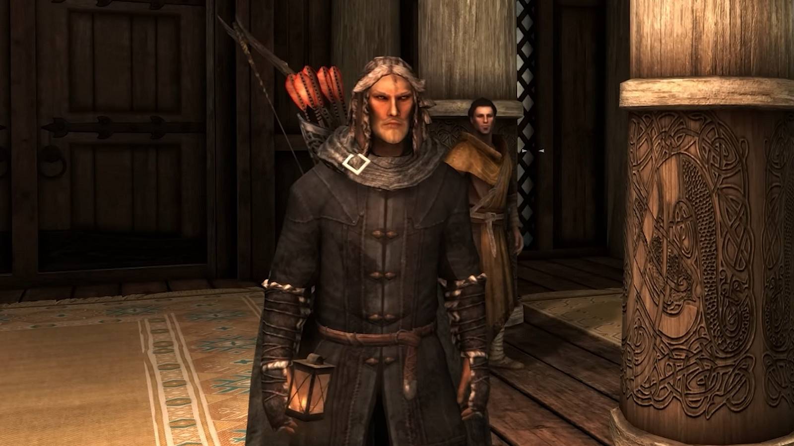 Image from Skyrim showing the player with an arrow quiver and bow.