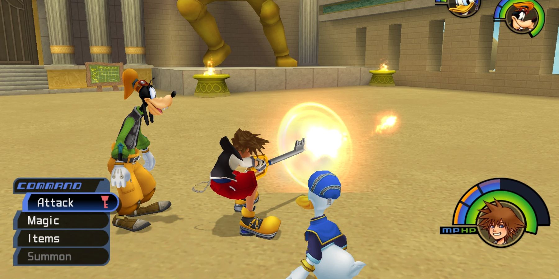 Sora casts Fire in Kingdom Hearts
