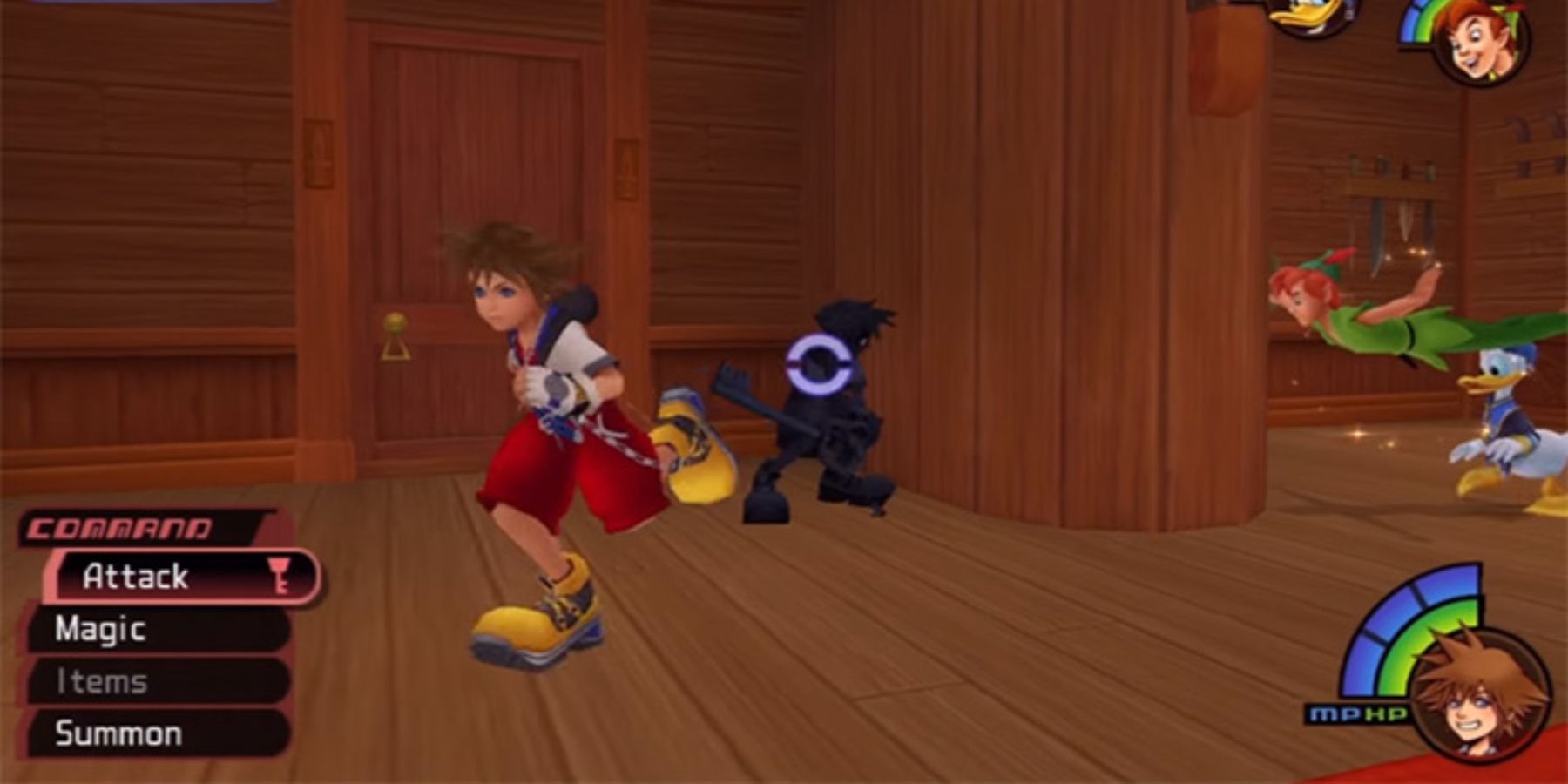 Sora flees from his dark counterpart in Kingdom Hearts