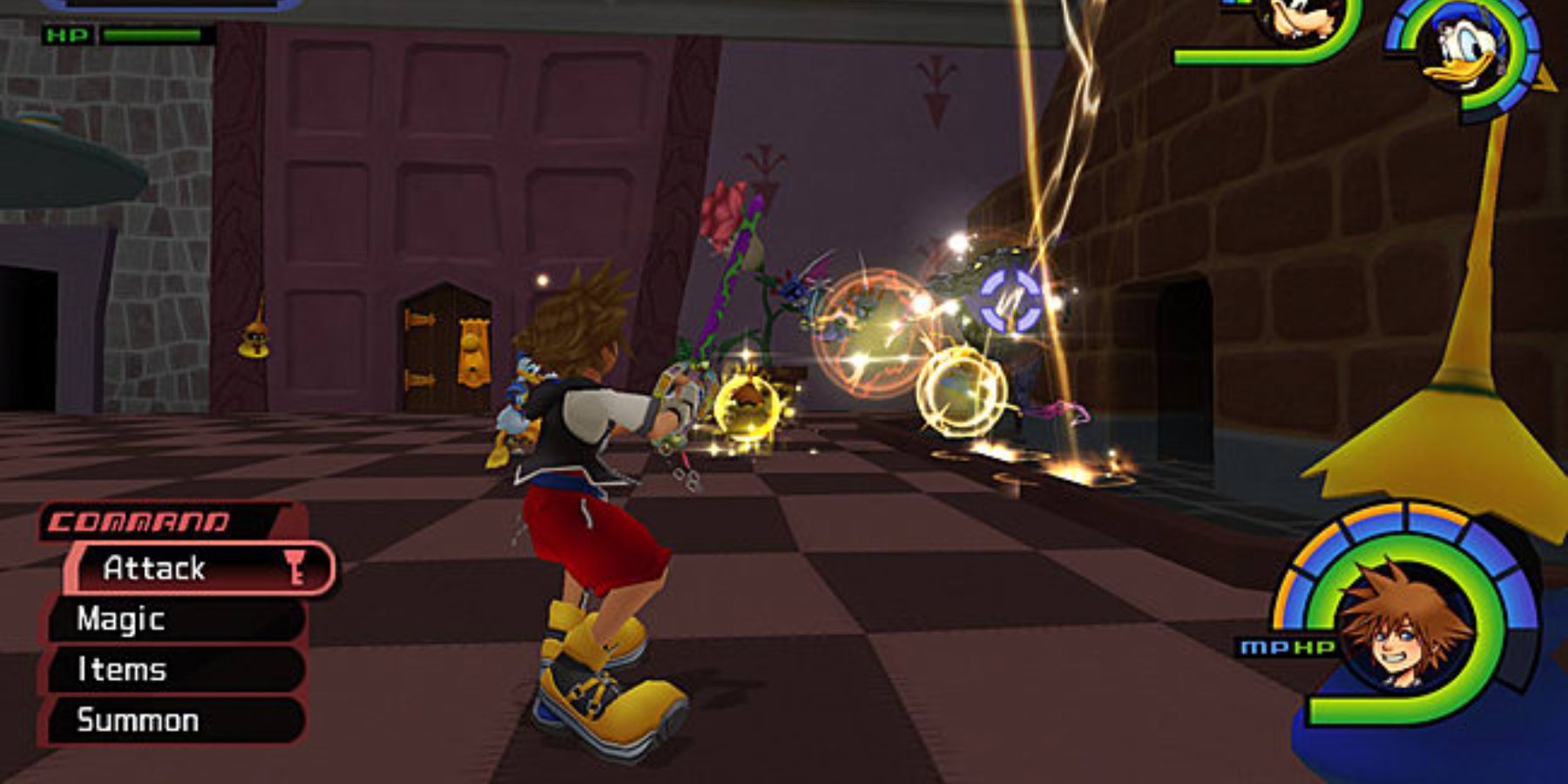 Sora casts Thunder in Kingdom Hearts