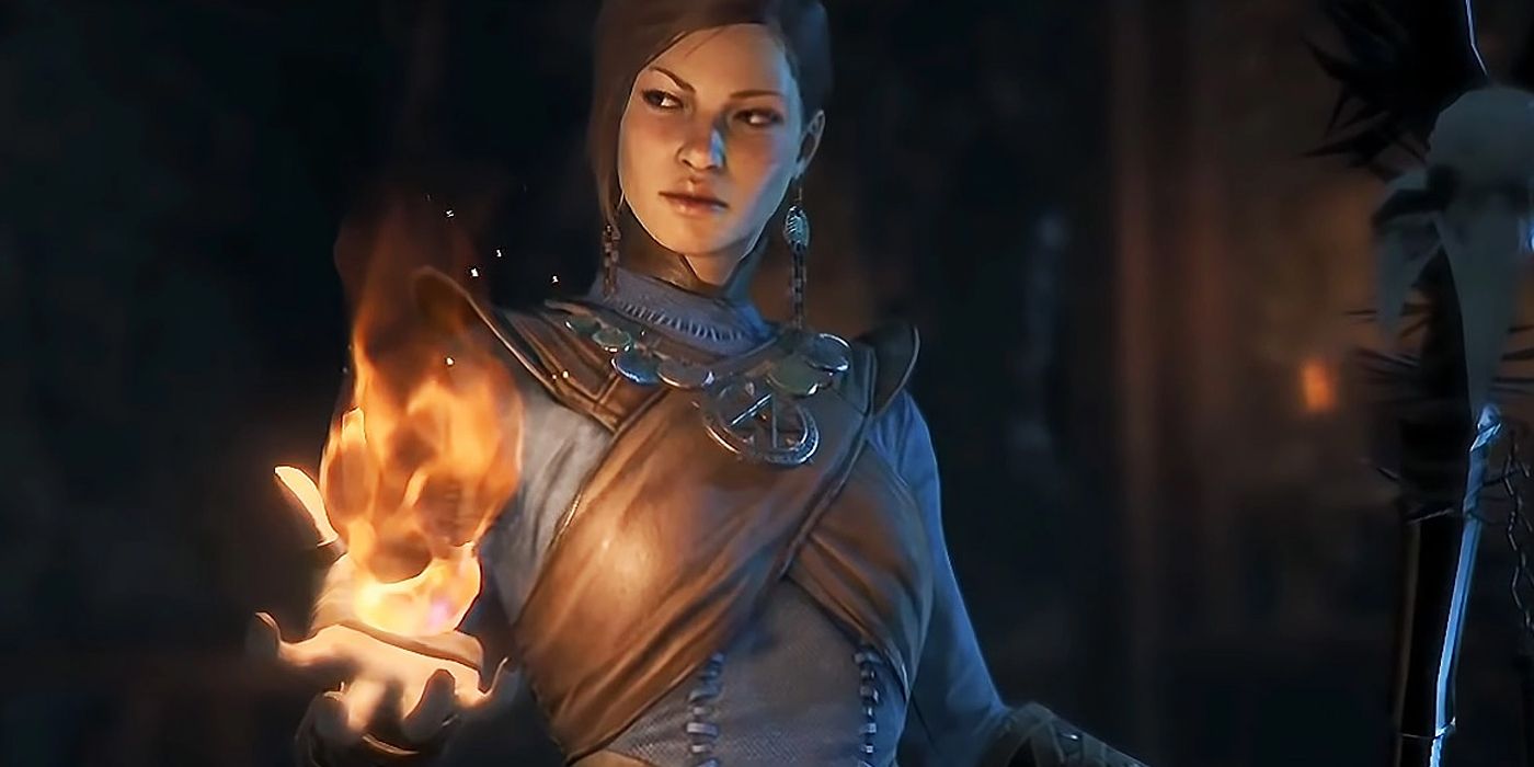 Sorceress Conjuring a Fireball in Diablo 4