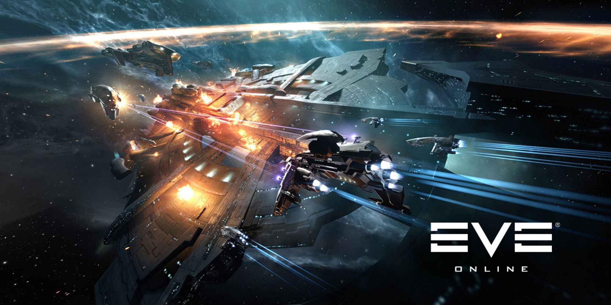 Space battle between ships in EVE Online