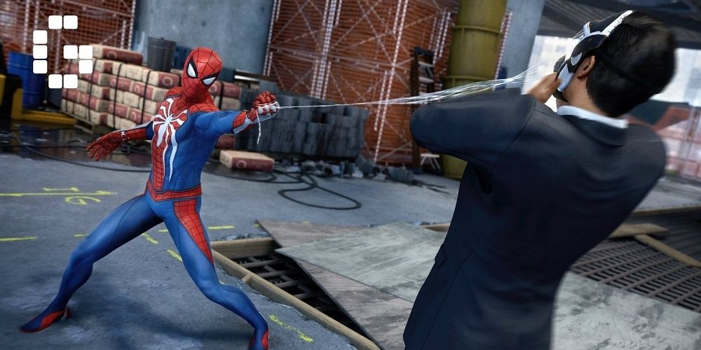 Spider-Man throws a web at an enemy's face in Marvel's Spider-Man