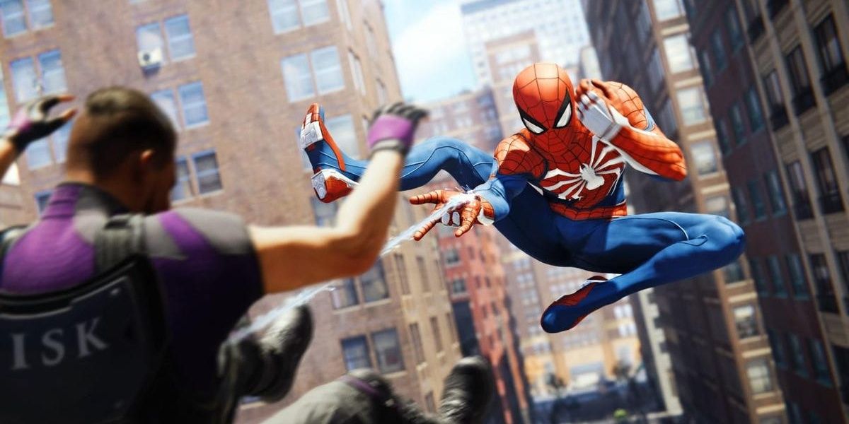 Spider-Man webbing an enemy in Marvel's Spider-Man
