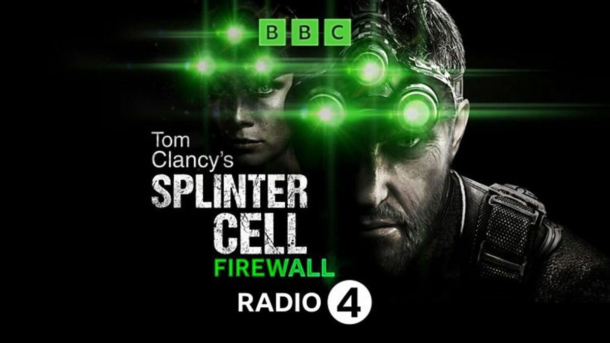 Image showing Sam Fisher from Splinter Cell in front of some text advertising the upcoming BBC Radio 4 adaptation.