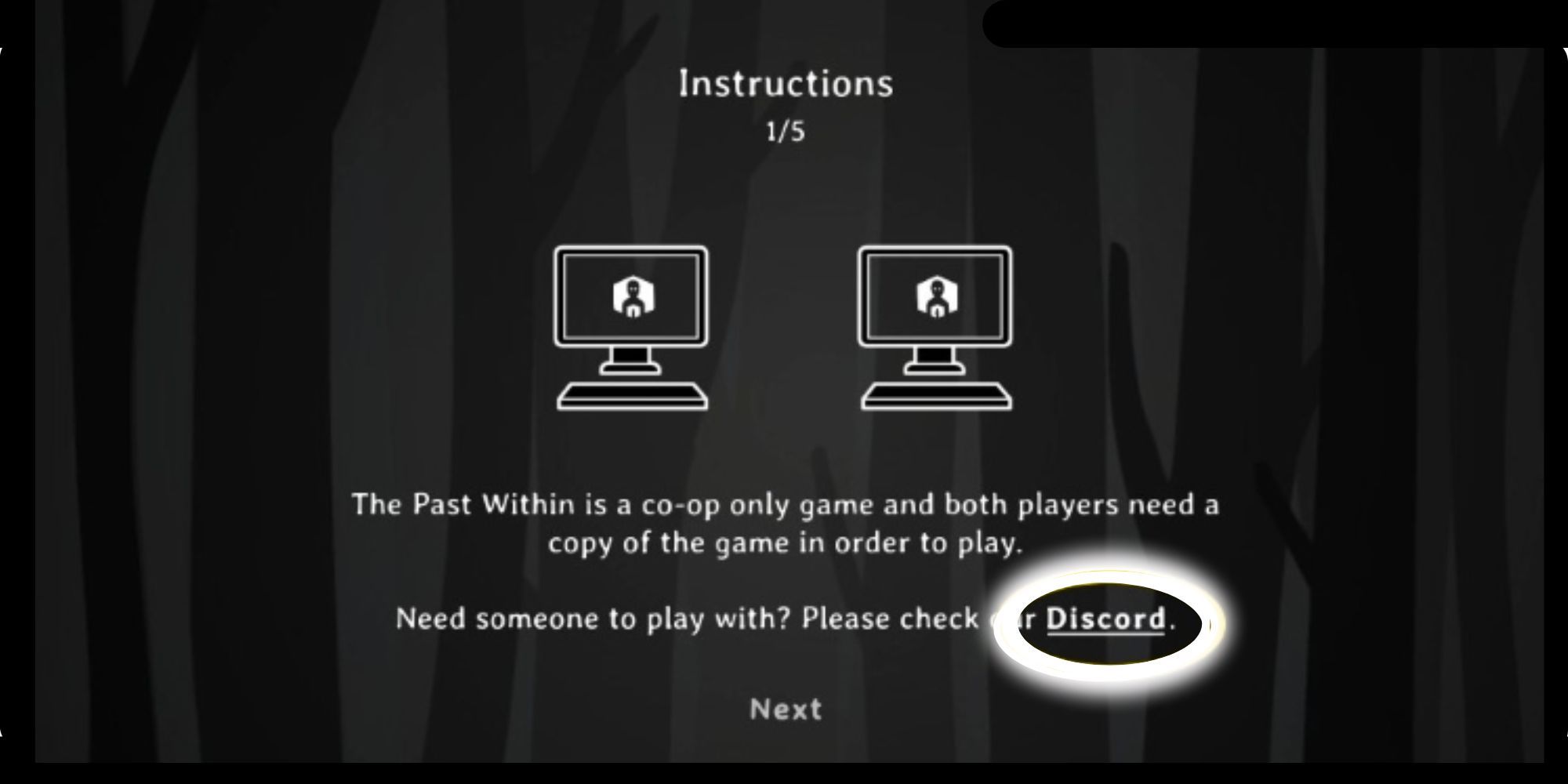 The Past Within Instruction Screen and Discord Link