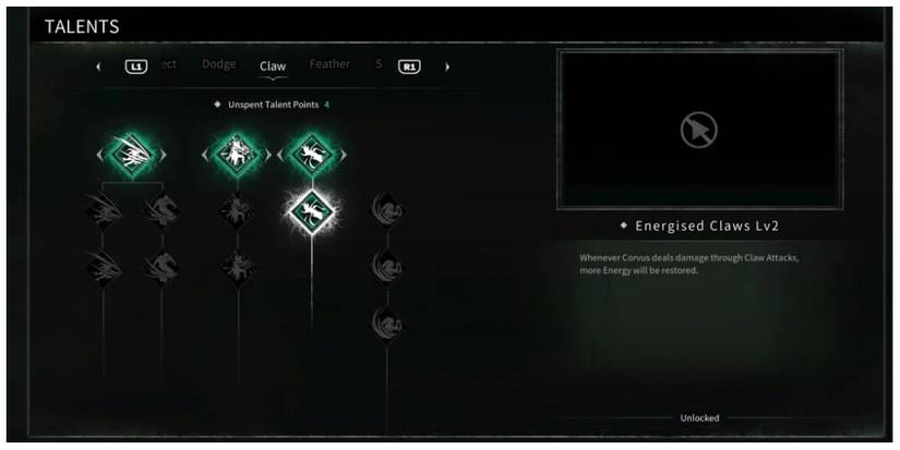 Energised Claws talent information screen in Thymesia