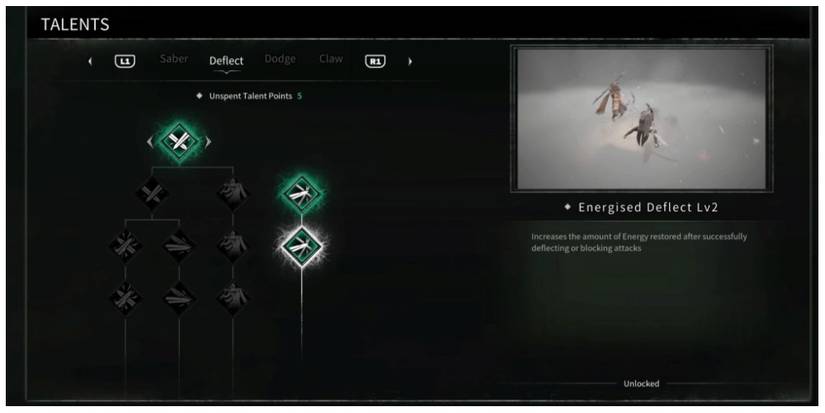 Energised Deflect talent information screen in Thymesia